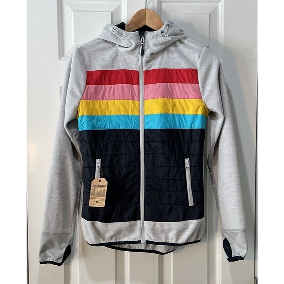 Women's Multicolor Hooded Jacket yo Colorado rainbow stripe hoodie zip jacket - Picture 1 of 5